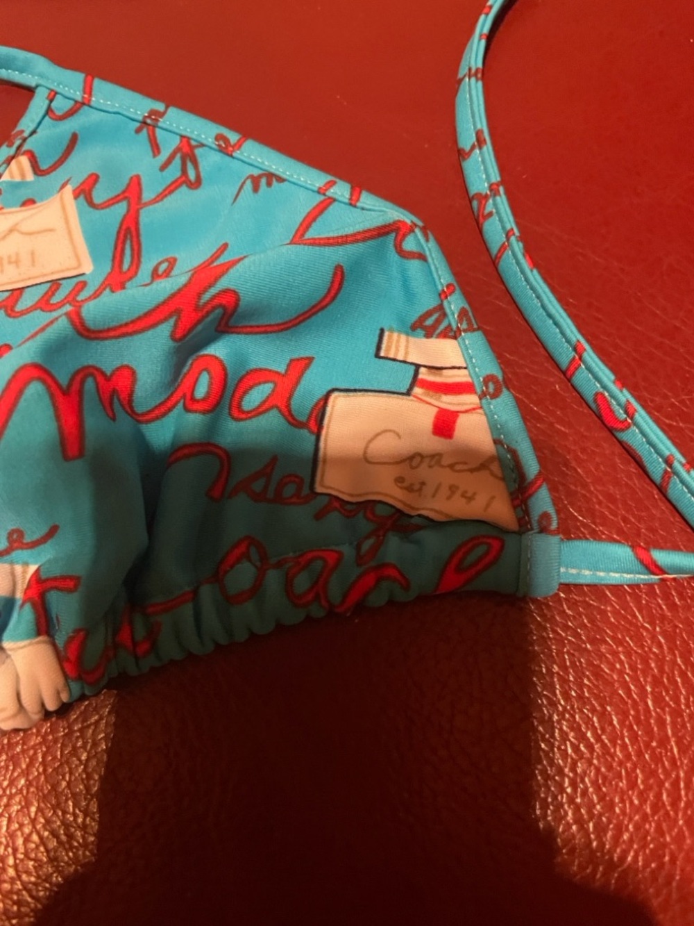 Women’s COACH Blue Graphic Triangle Bikini Top, Size XS - Picture 2 of 5